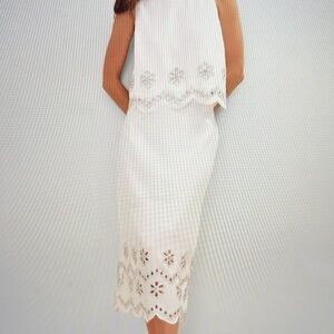 Ann Taylor White Studio Collection Scalloped Linen Midi Skirt